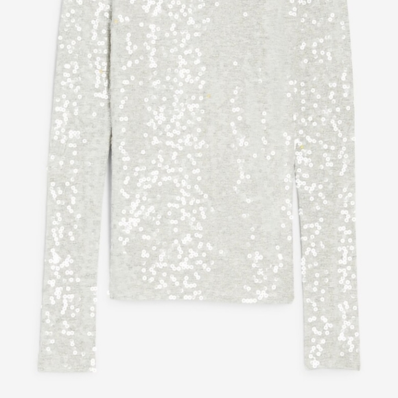 New Express Sequin Mock Neck Long Sleeve Tee Light Grey XS - Picture 10 of 13